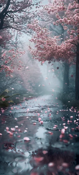 serene nature wallpaper — tree, scenery, cherry blossoms, petals (free 4K phone download)