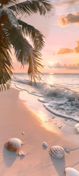 serene nature wallpaper — beach, tree, shell, ocean (free 4K phone download)