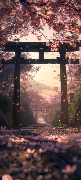serene nature wallpaper — torii, scenery, cherry blossoms, tree (free 4K phone download)