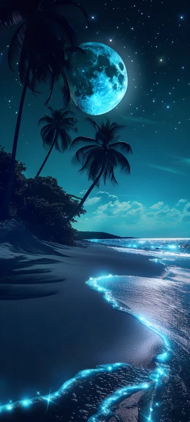 serene nature wallpaper — sky, tree, moon, beach (free 4K phone download)