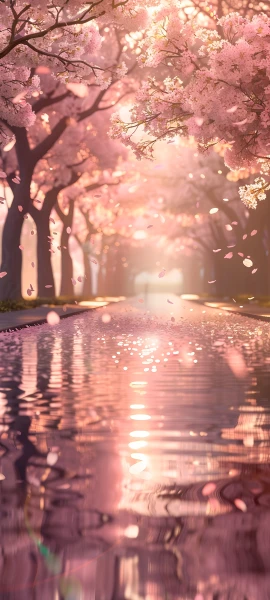 dreamy nature wallpaper — cherry blossoms, scenery, reflection, tree (free 4K phone download)