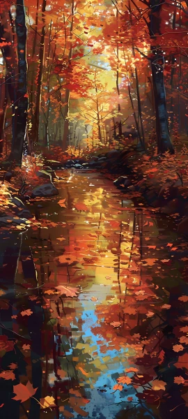 painterly nature wallpaper — autumn leaves, scenery, tree, autumn (free 4K phone download)