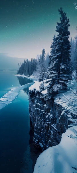 serene nature wallpaper — scenery, snow, tree, sky (free 4K phone download)