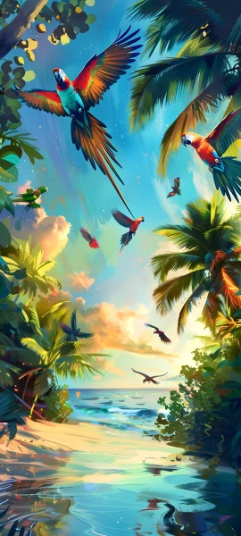 colorful nature wallpaper — tree, bird, palm tree, sky (free 4K phone download)