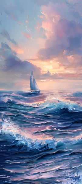 painterly nature wallpaper — waves, ocean, cloud, sky (free 4K phone download)