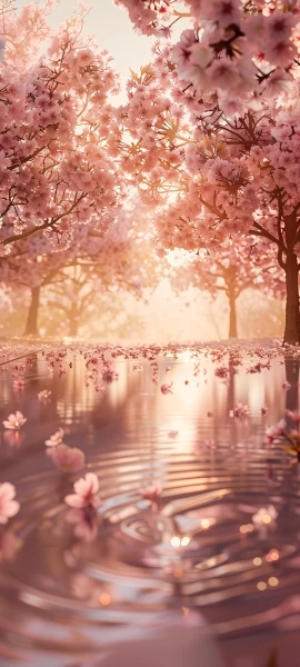 serene nature wallpaper — cherry blossoms, scenery, tree, reflection (free 4K phone download)