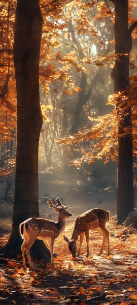serene nature wallpaper — tree, nature, deer, autumn leaves (free 4K phone download)