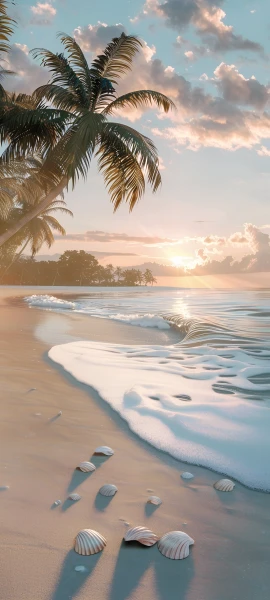serene nature wallpaper — shell, seashell, tree, beach (free 4K phone download)