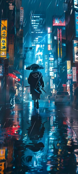 futuristic nature wallpaper — rain, reflection, night, city (free 4K phone download)