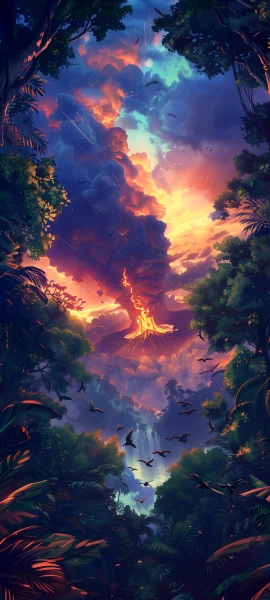 dreamy nature wallpaper — scenery, bird, cloud, tree (free 4K phone download)