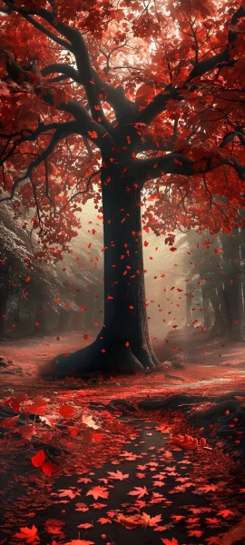 painterly nature wallpaper — tree, scenery, autumn leaves, nature (free 4K phone download)