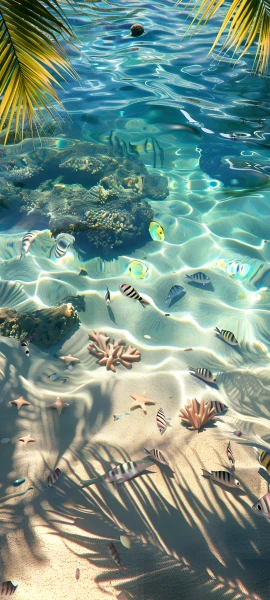 futuristic nature wallpaper — fish, starfish, coral, ocean (free 4K phone download)