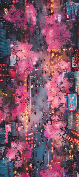 colorful nature wallpaper — paper lantern, scenery, cherry blossoms, tree (free 4K phone download)
