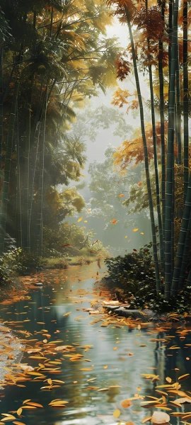 painterly nature wallpaper — nature, forest, scenery, autumn leaves (free 4K phone download)