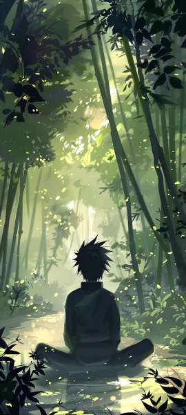 serene anime boy wallpaper — male focus, nature, black hair (free 4K phone download)