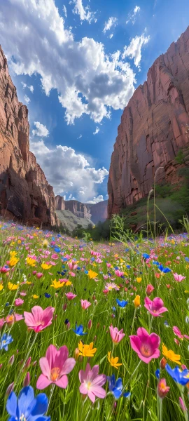 whimsical nature wallpaper — scenery, flower, cloud, sky (free 4K phone download)