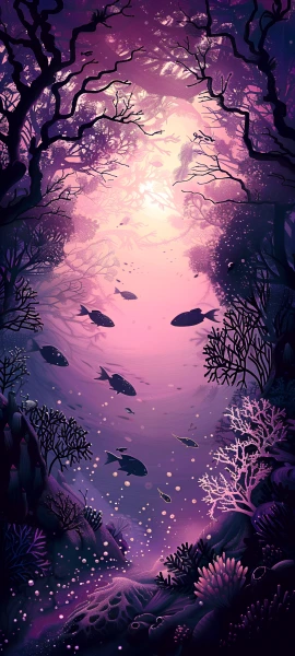 dreamy nature wallpaper — scenery, fish, tree, coral (free 4K phone download)