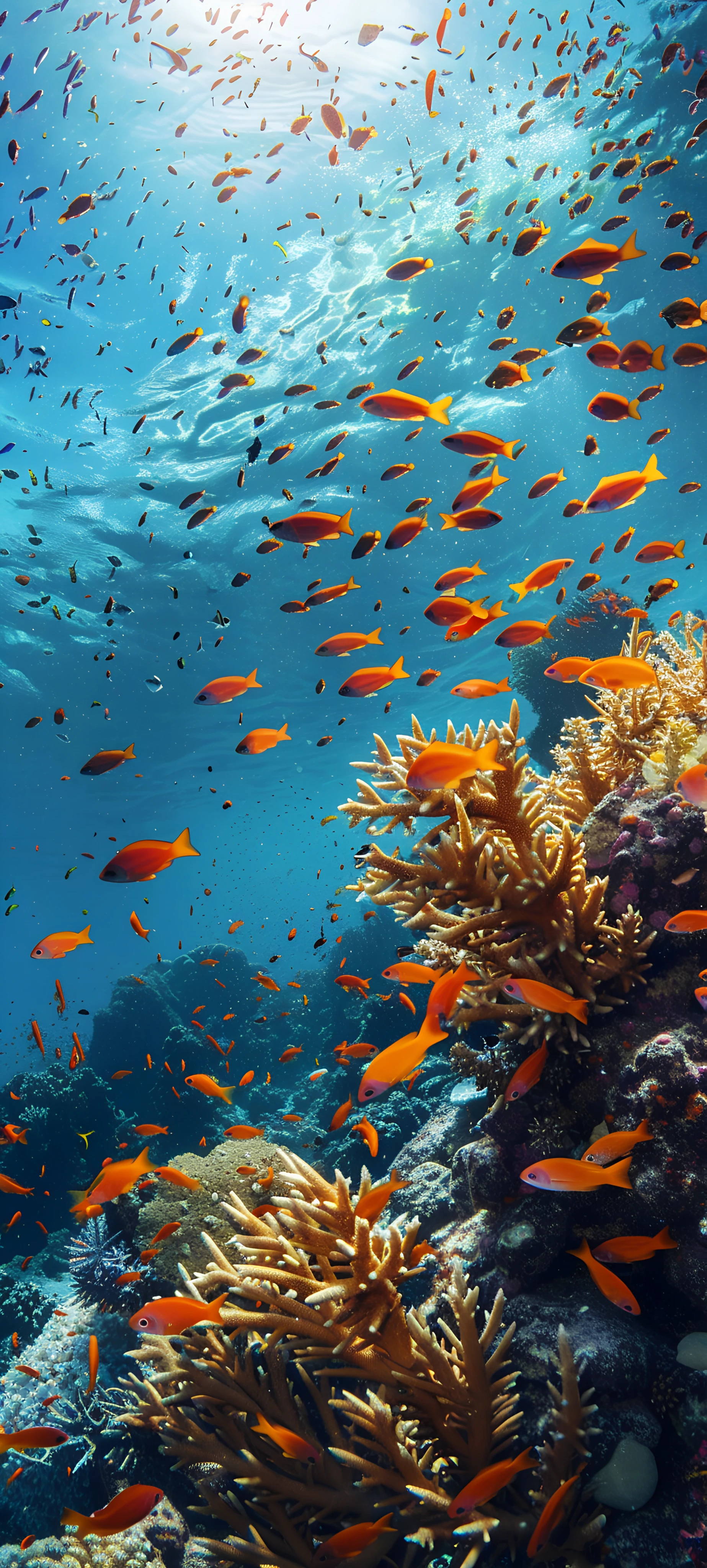 colorful nature wallpaper — coral, underwater, fish, scenery (free 4K phone download)