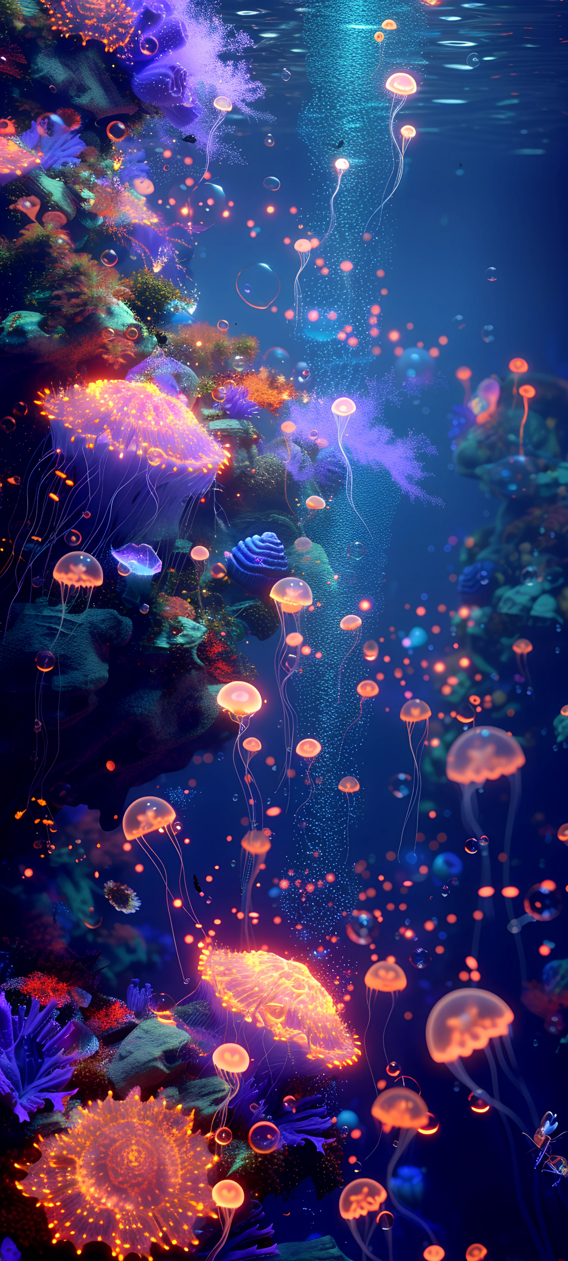 dreamy nature wallpaper — jellyfish, underwater, scenery, coral (free 4K phone download)