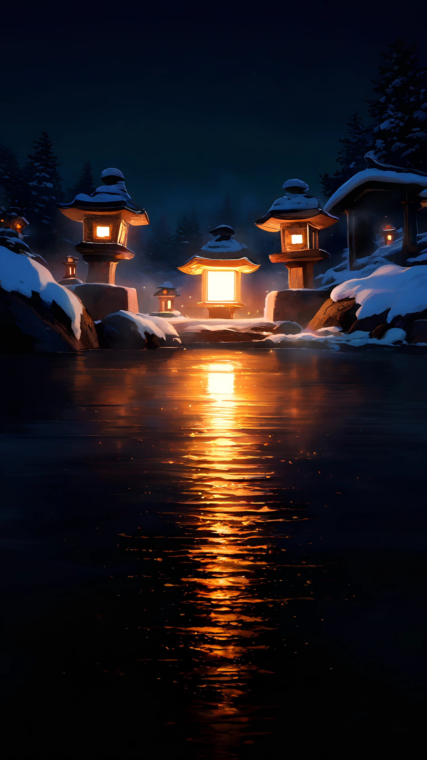 Anime Wallpaper Onsen Hot Spring Night 1440×2560 anime wallpaper