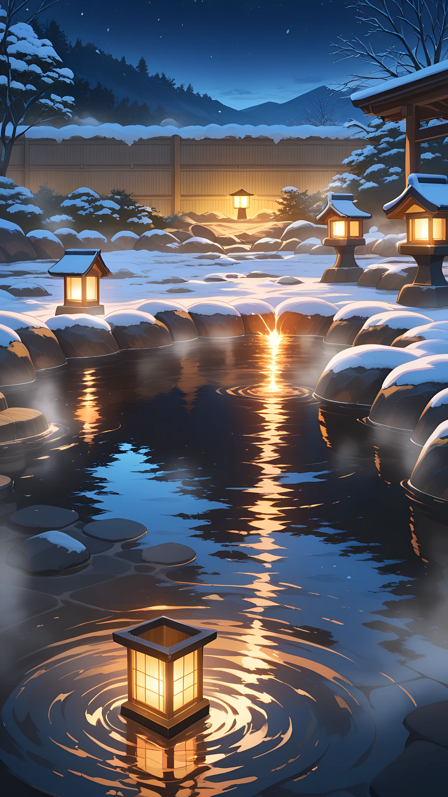 Anime Wallpaper Onsen Hot Spring Night 1440×2560 anime wallpaper