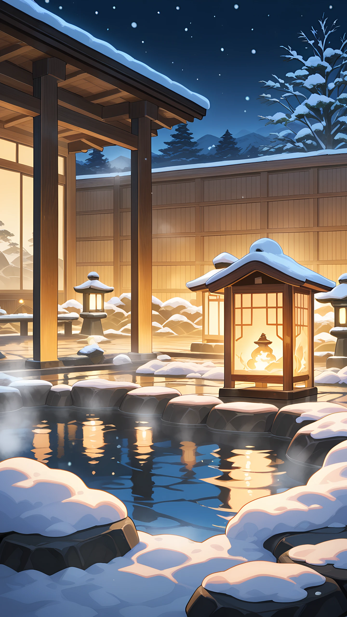 Anime Wallpaper Onsen Hot Spring Night 1440×2560 anime wallpaper