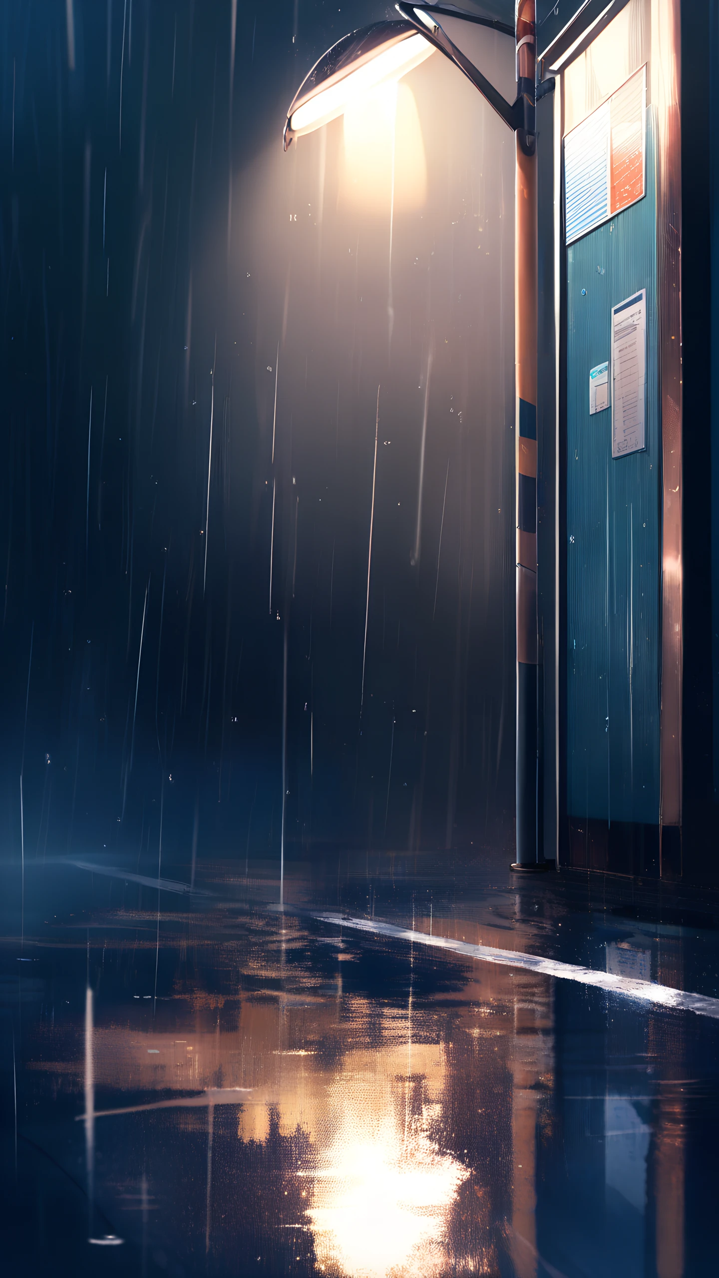 Anime Wallpaper Rainy Bus Stop Night 1440×2560 anime wallpaper