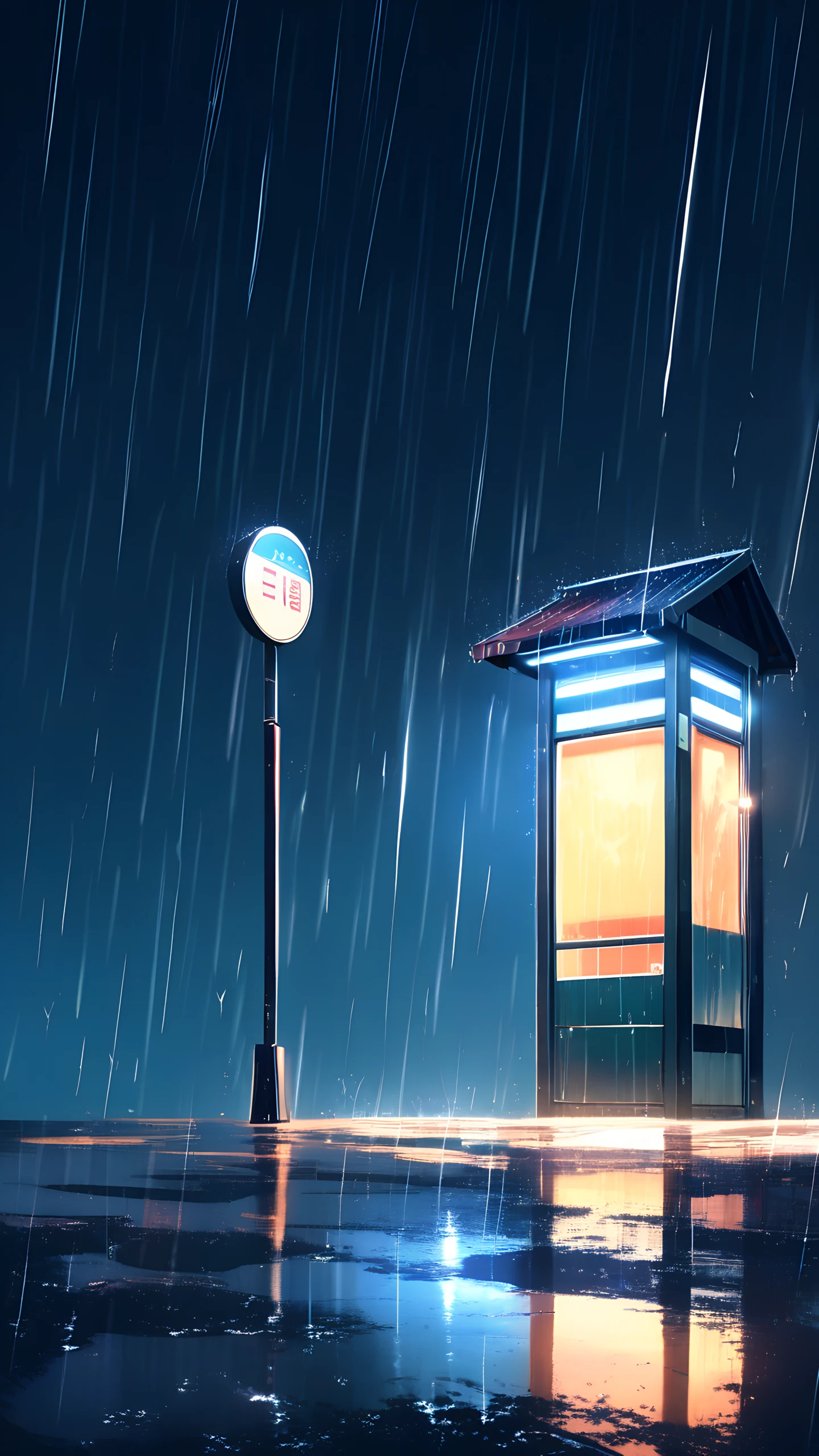 Anime Wallpaper Rainy Bus Stop Night 1440×2560 anime wallpaper