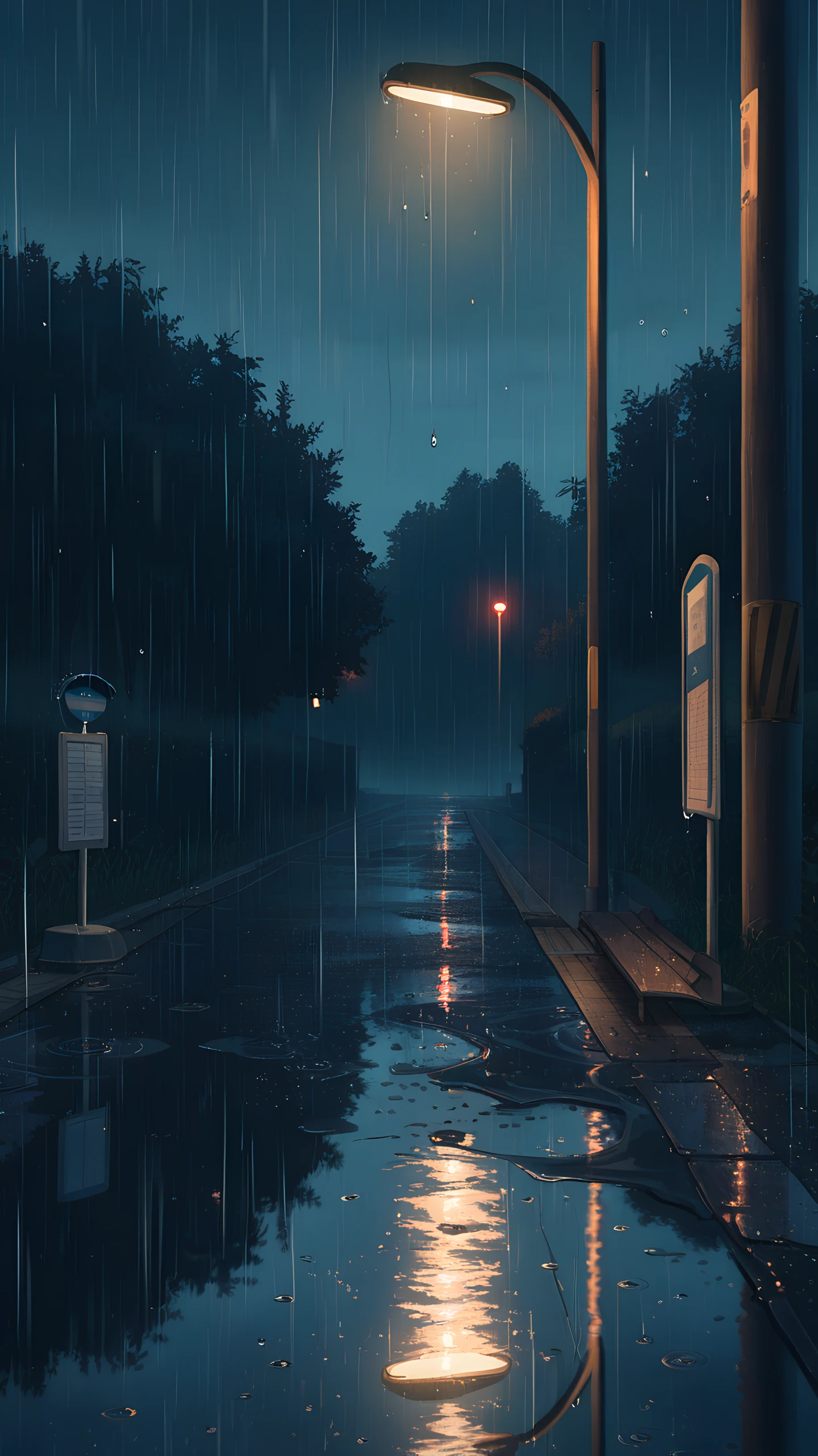 Anime Wallpaper Rainy Bus Stop Night 1440×2560 anime wallpaper