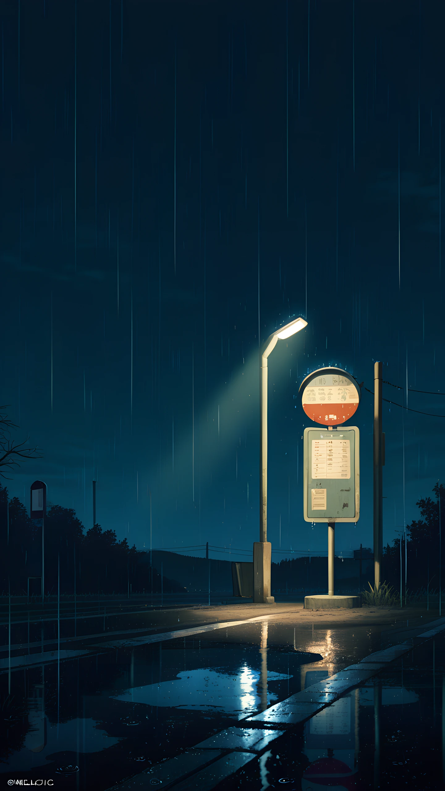 Anime Wallpaper Rainy Bus Stop Night 1440×2560 anime wallpaper
