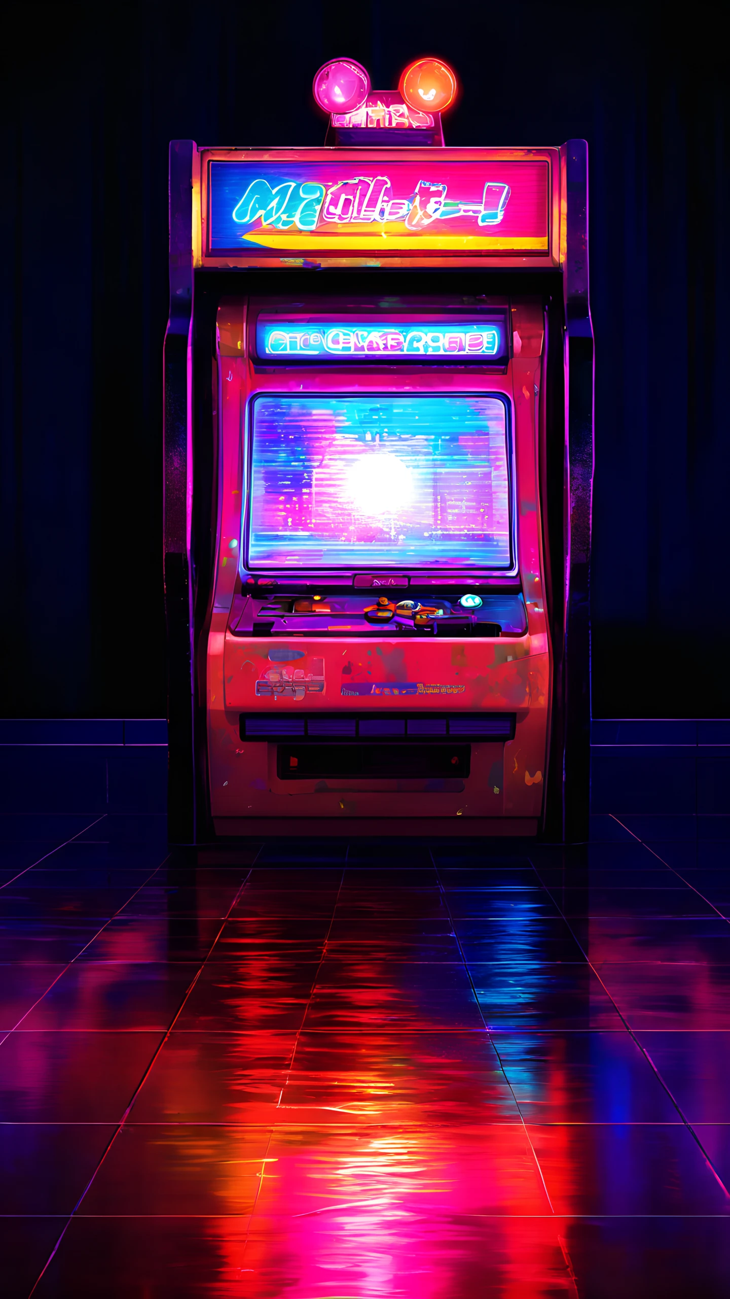 Anime Wallpaper Retro Arcade Neon 1440×2560 anime wallpaper