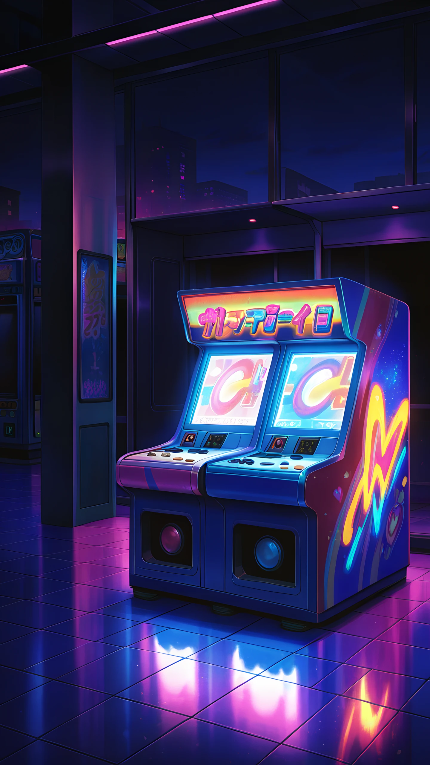 Anime Wallpaper Retro Arcade Neon 1440×2560 anime wallpaper