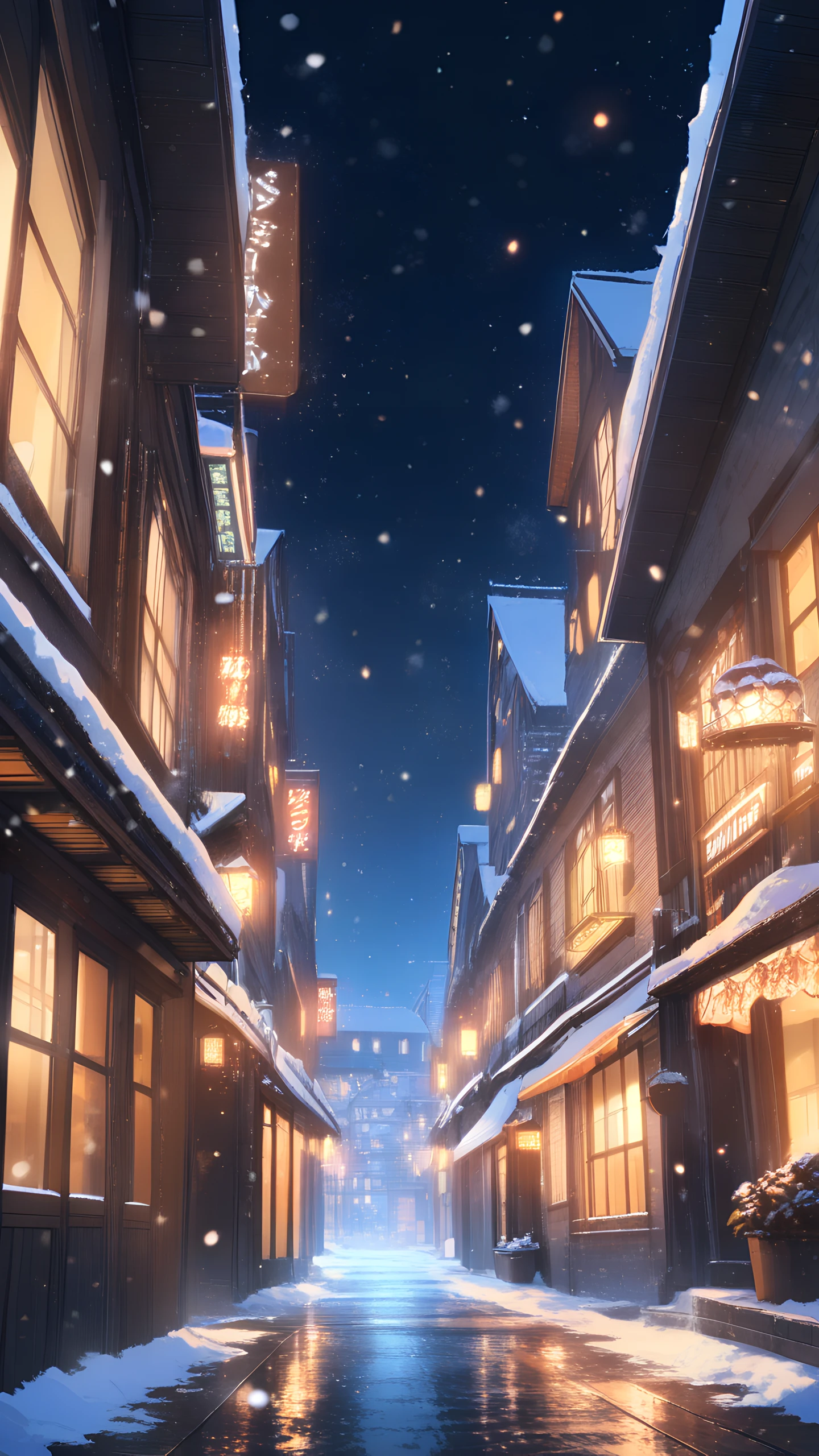 Anime Wallpaper Snowy Street Night 1440×2560 anime wallpaper