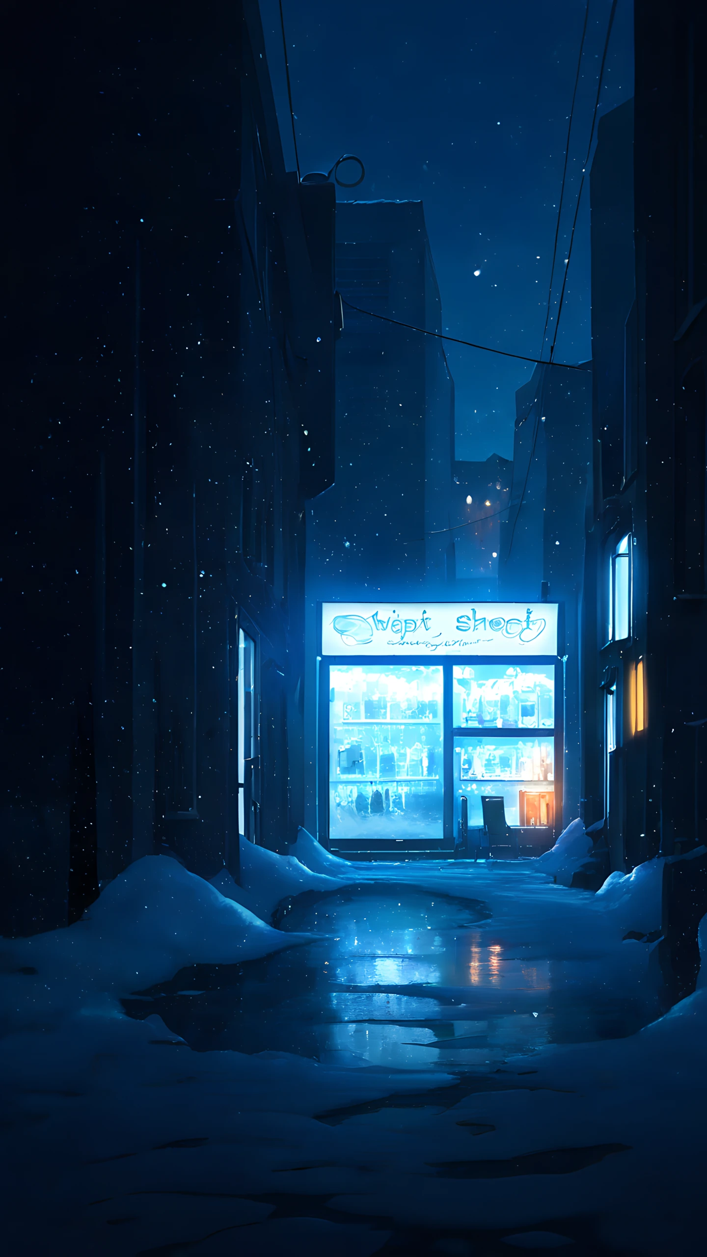 Anime Wallpaper Snowy Street Night 1440×2560 anime wallpaper