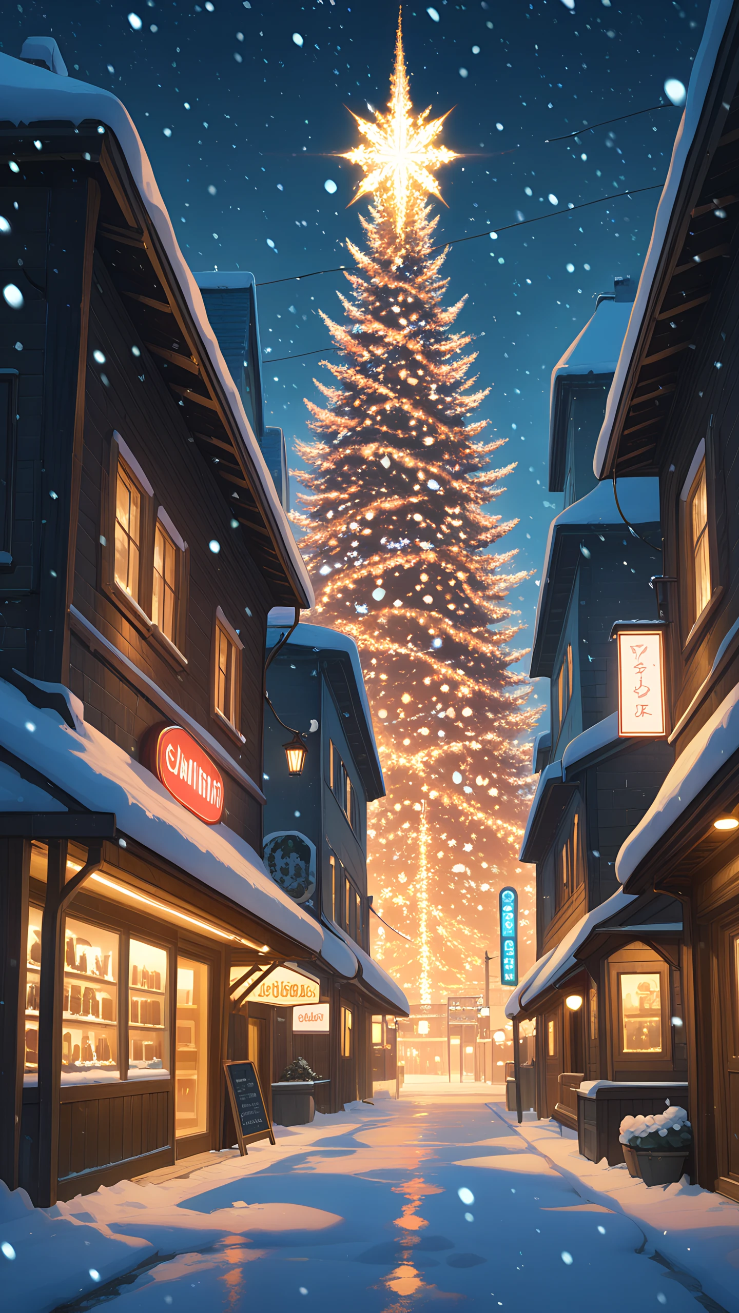 Anime Wallpaper Snowy Street Night 1440×2560 anime wallpaper