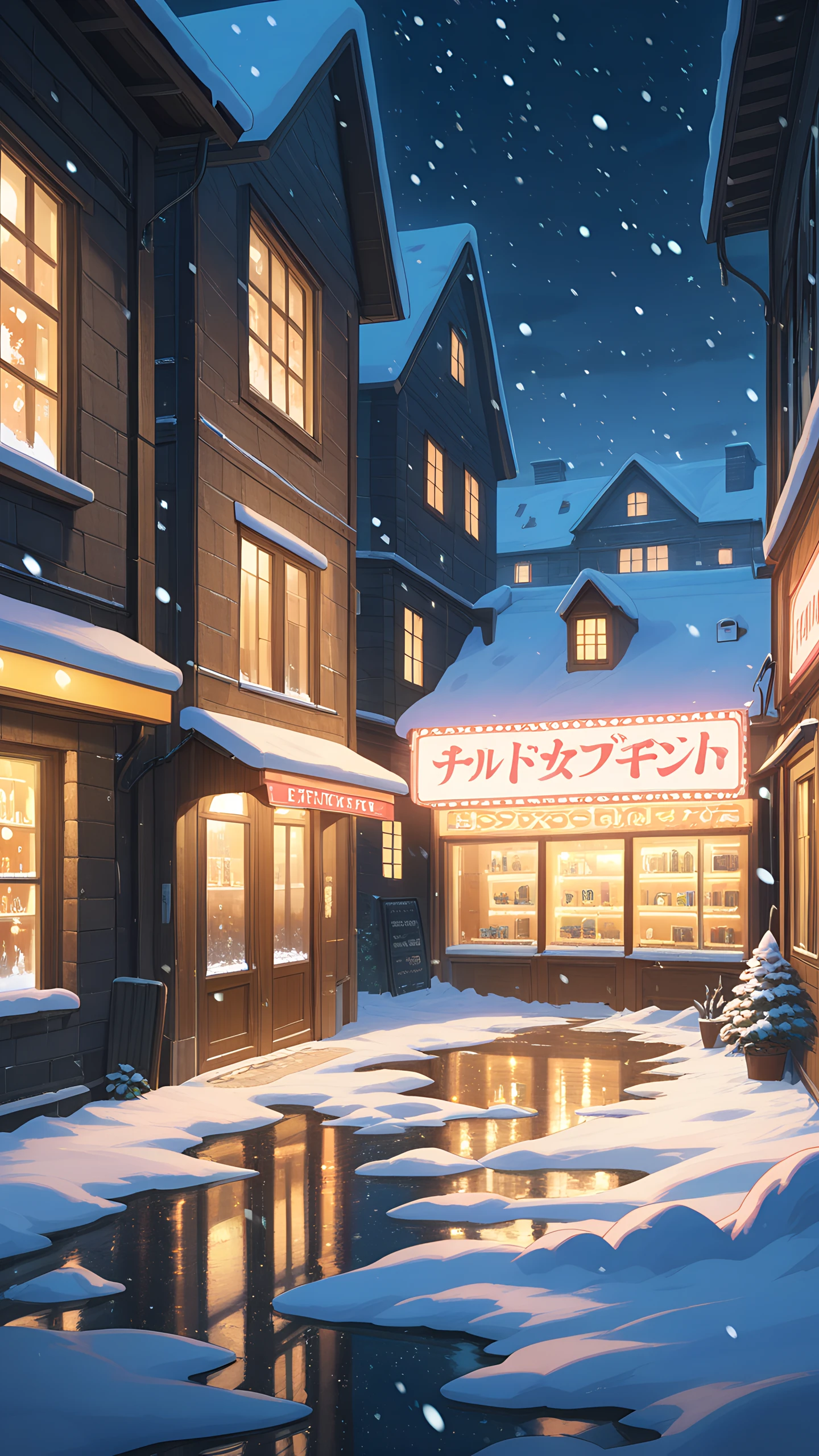 Anime Wallpaper Snowy Street Night 1440×2560 anime wallpaper