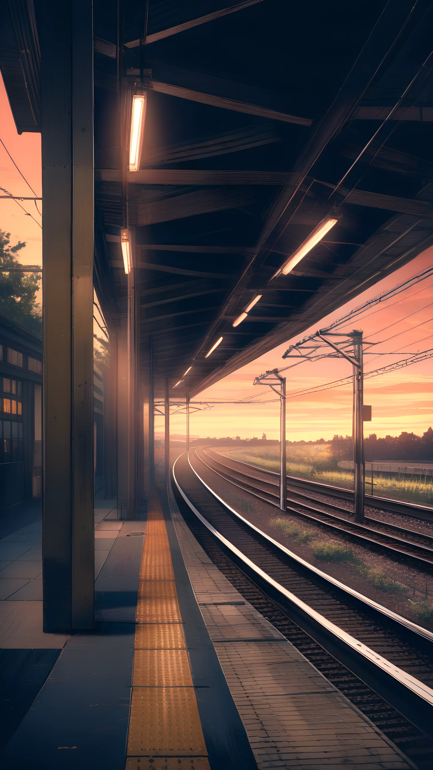Anime Wallpaper Train Platform Dusk 1440×2560 anime wallpaper