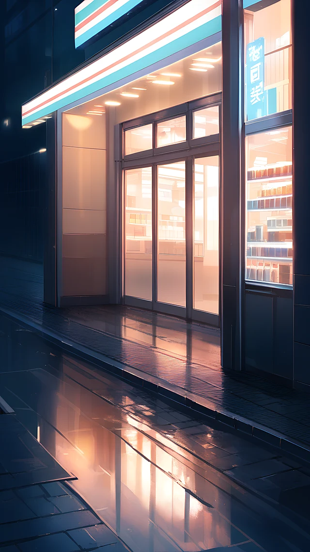 anime wallpaper convenience store night — 1440×2560