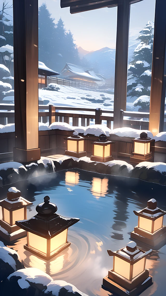 anime wallpaper onsen hot spring night — 1440×2560