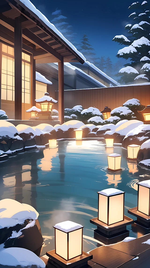 anime wallpaper onsen hot spring night — 1440×2560