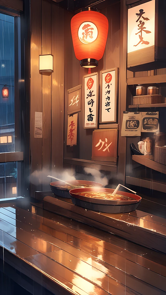 anime wallpaper ramen shop night — 1440×2560