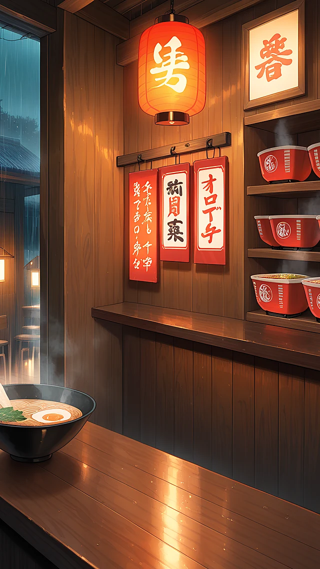 anime wallpaper ramen shop night — 1440×2560