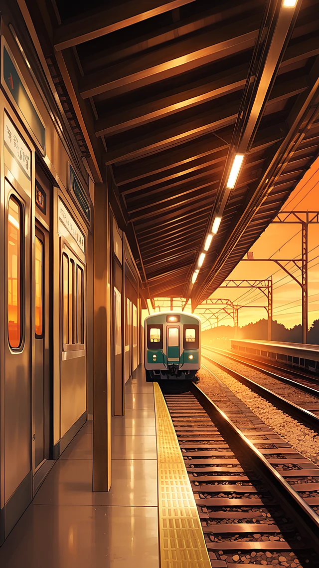 anime wallpaper train platform dusk — 1440×2560