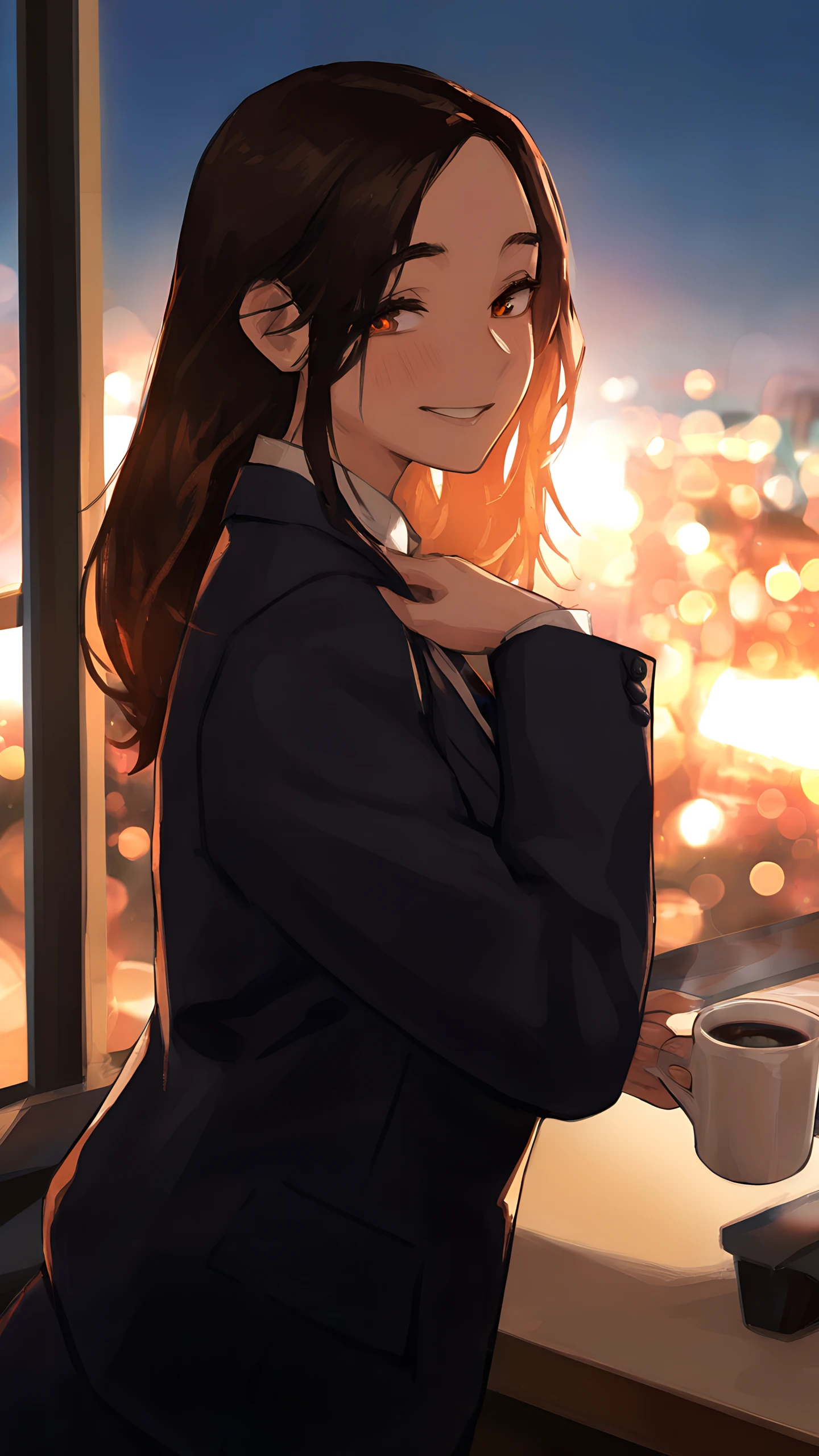 Anime Wallpaper Office Lady Dusk 1440×2560 anime wallpaper