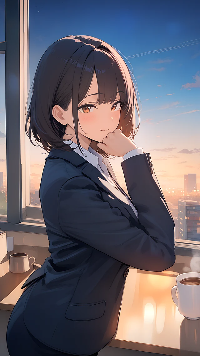 anime wallpaper office lady dusk — 1440×2560