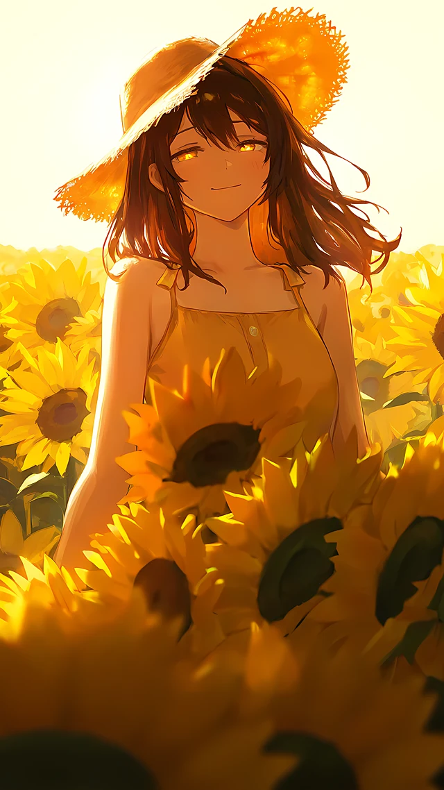 anime wallpaper sunflower girl — 1440×2560