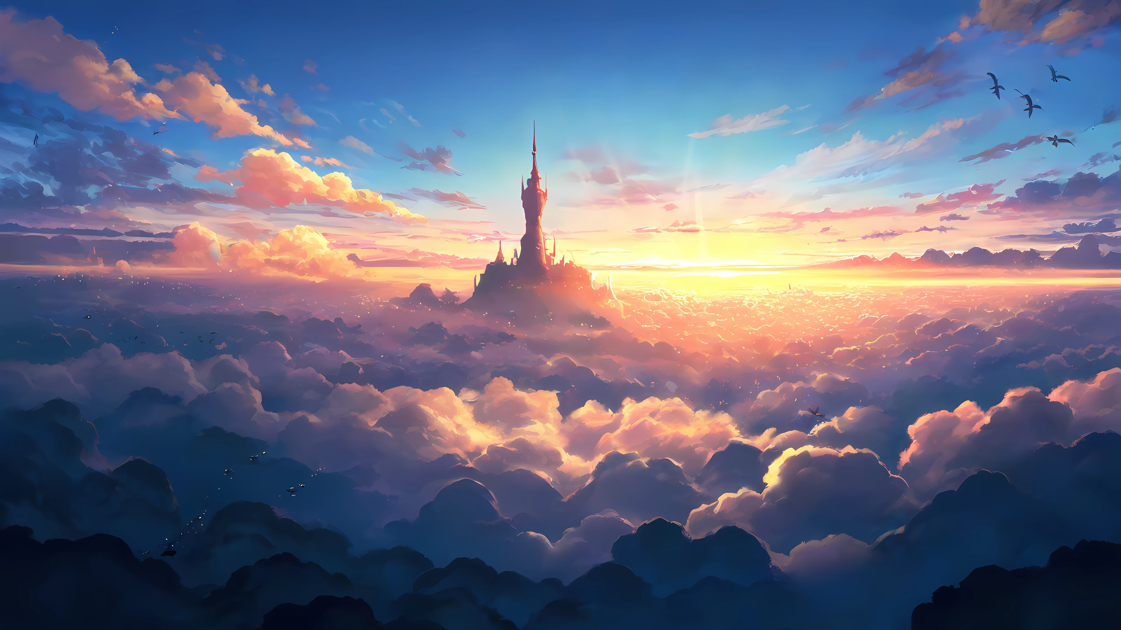 Anime Fantasy Wallpaper Sky Castle 3840×2160 anime wallpaper