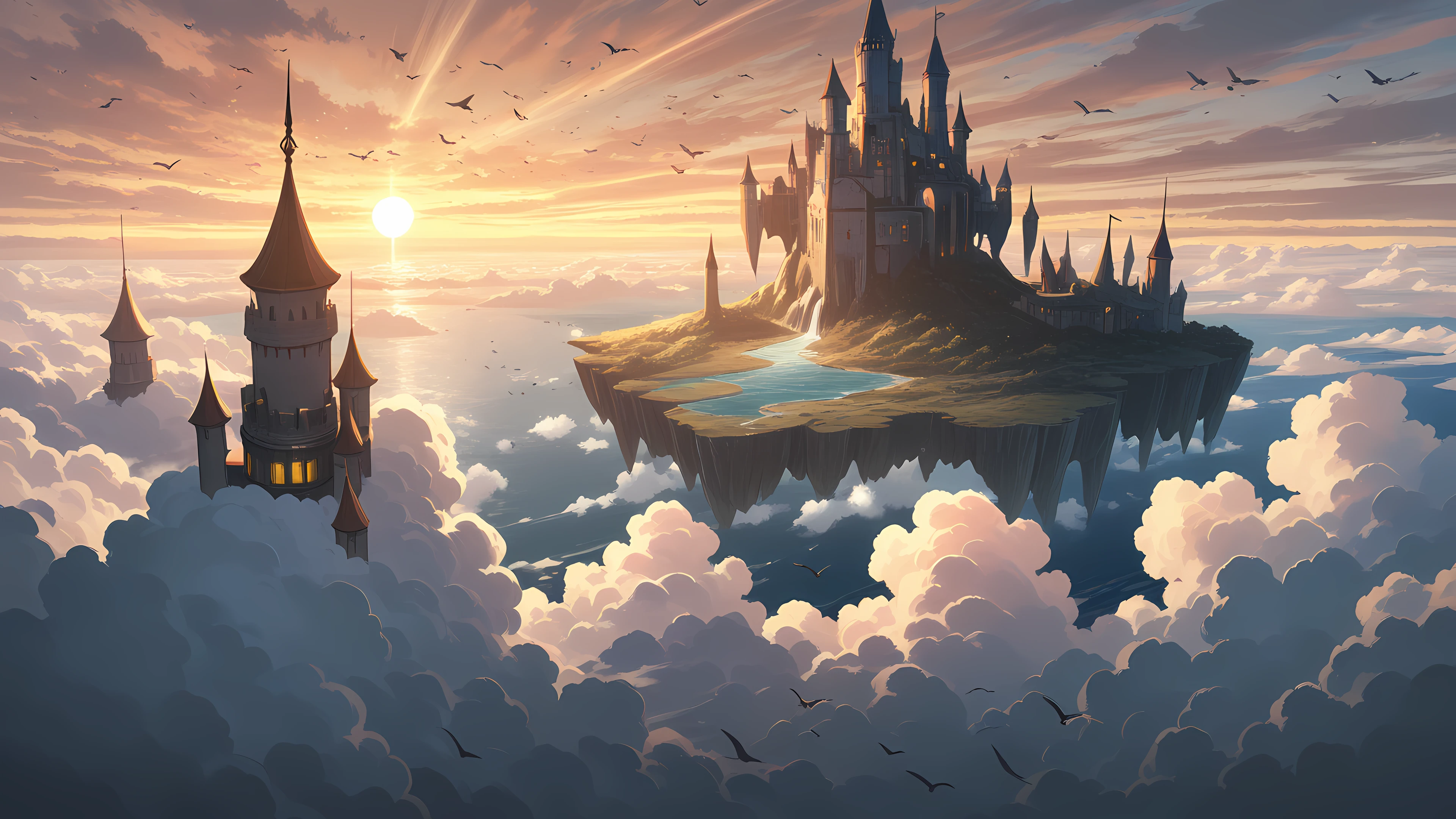 Anime Fantasy Wallpaper Sky Castle 3840×2160 anime wallpaper