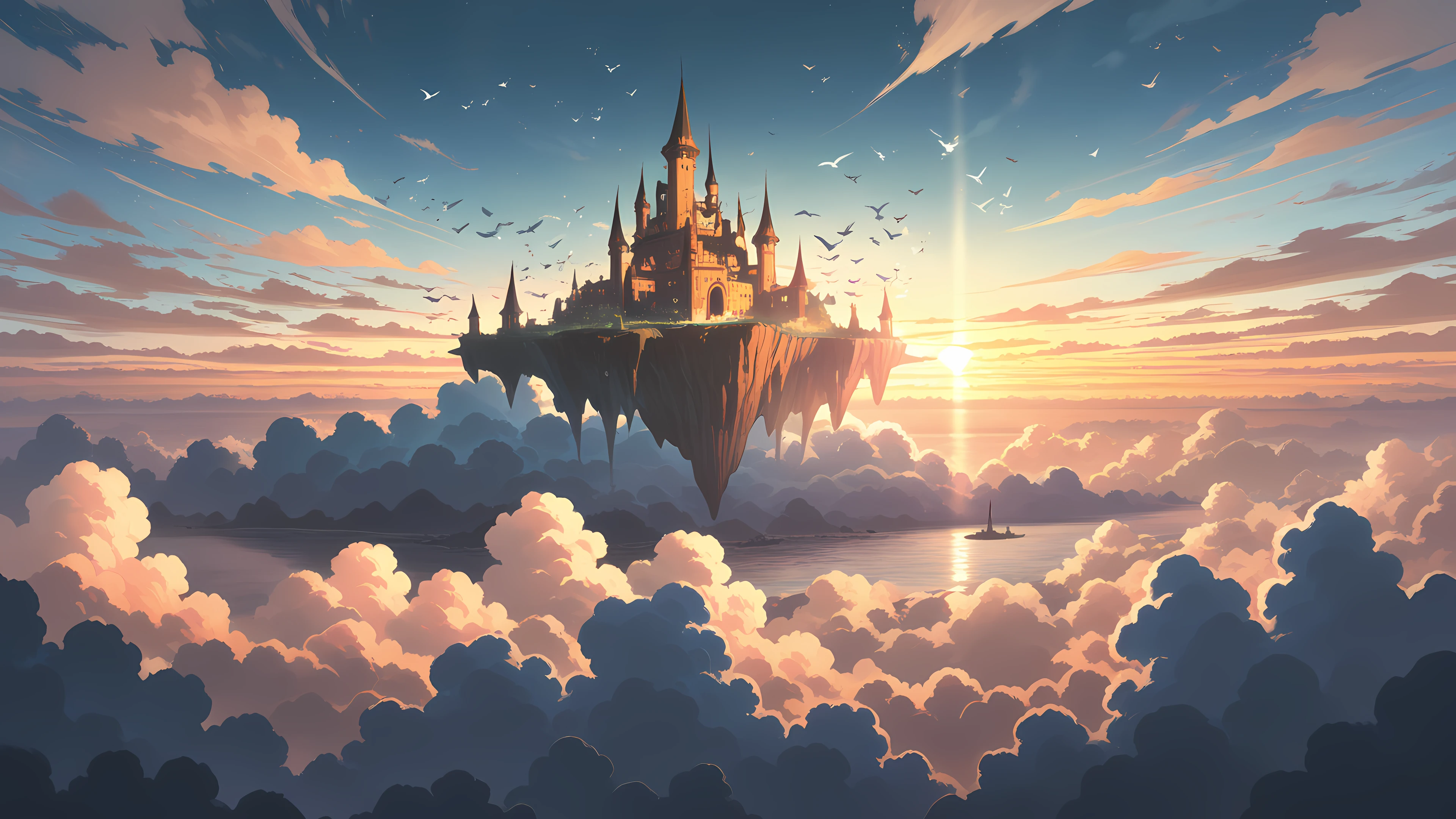 Anime Fantasy Wallpaper Sky Castle 3840×2160 anime wallpaper