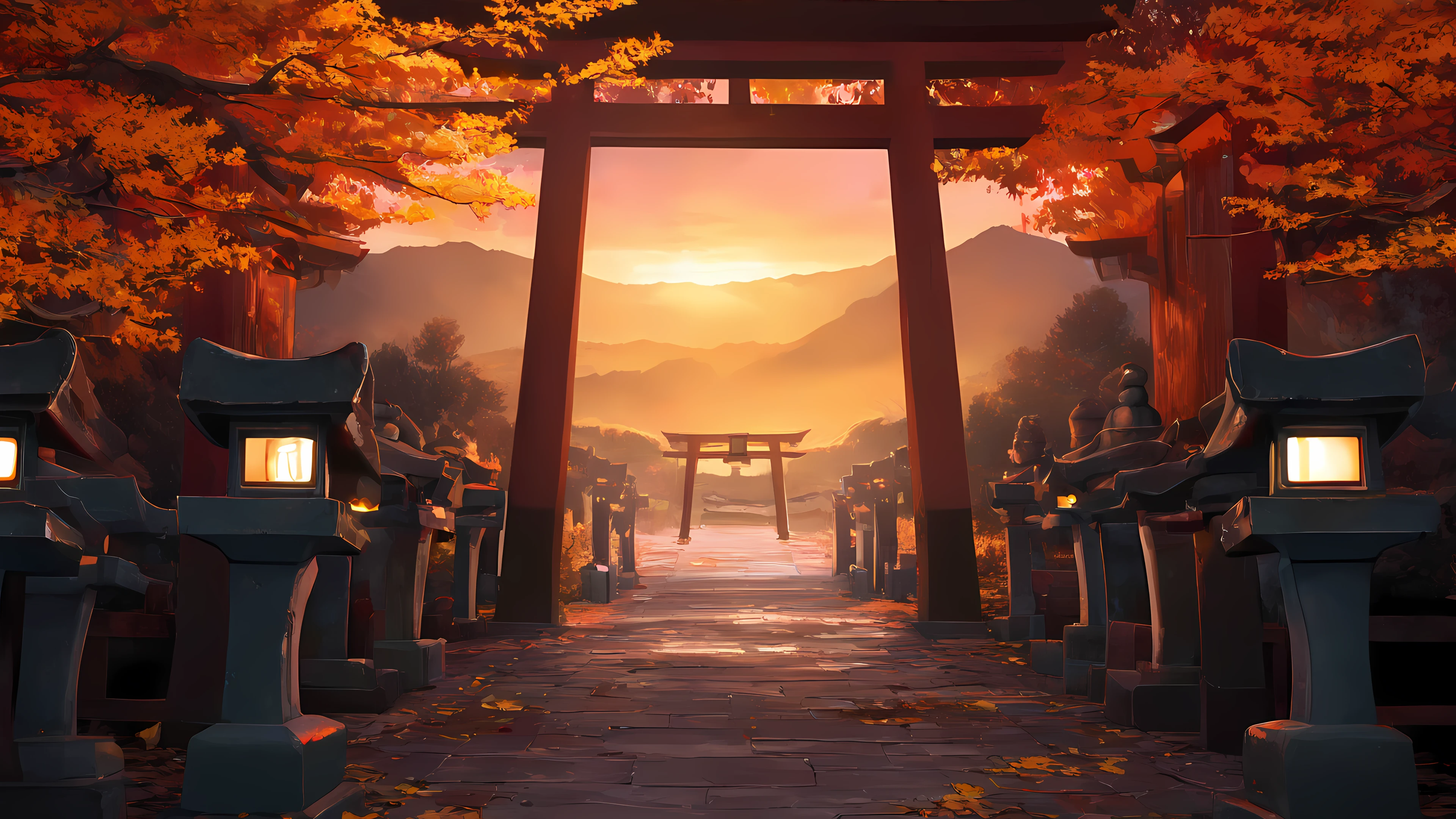 Anime Scenery Wallpaper Torii Shrine 3840×2160 anime wallpaper